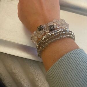 Handmade Silver and Clear Beaded Bracelet Set